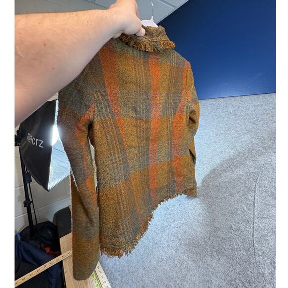 Anthropologie Cartonnier Wrap Blazer Womens Size 2 Brown Plaid Tweed Fringed - Picture 5 of 7